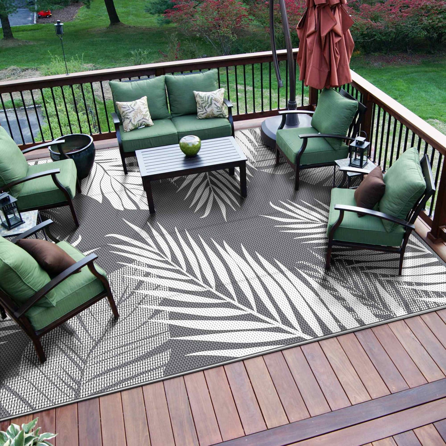 Outdoor Rugs for Patio Clearance, Waterproof Plastic Mat, Rv, Camper, Gray & White, 5'X8'