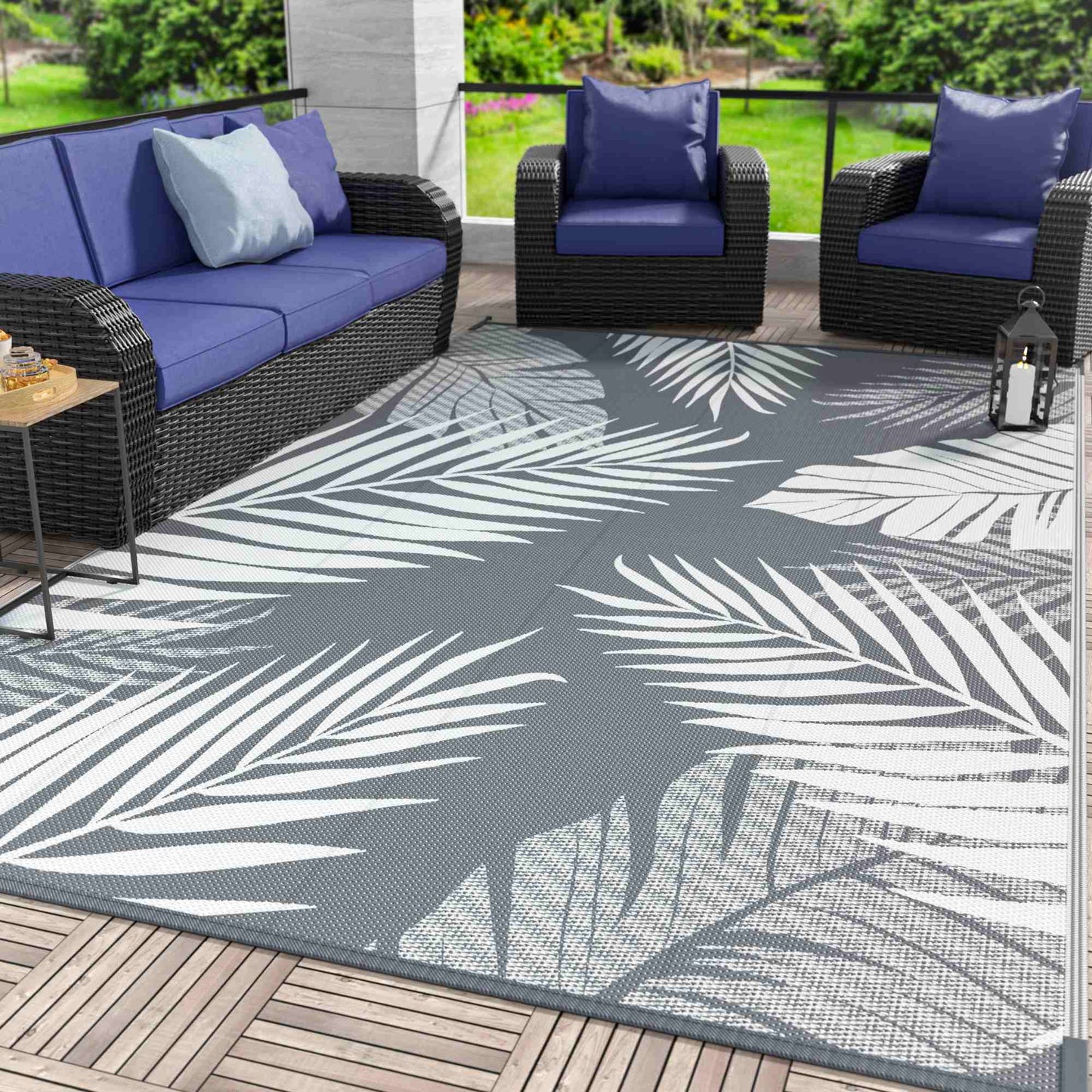 Outdoor Rugs for Patio Clearance, Waterproof Plastic Mat, Rv, Camper, Gray & White, 5'X8'