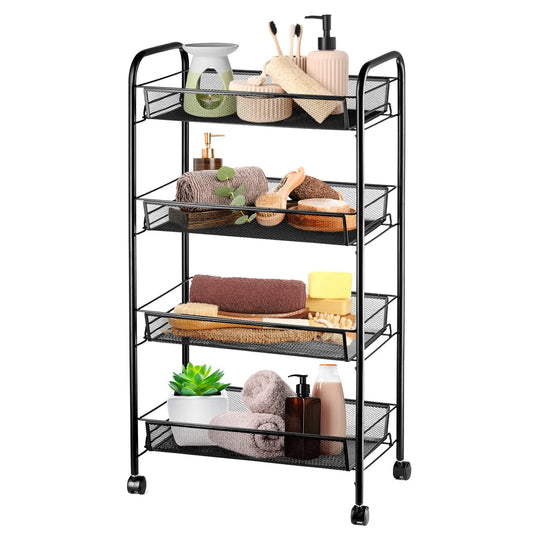 4-Tier Metal Rolling Storage Cart with Baskets - Office and Home Organizer